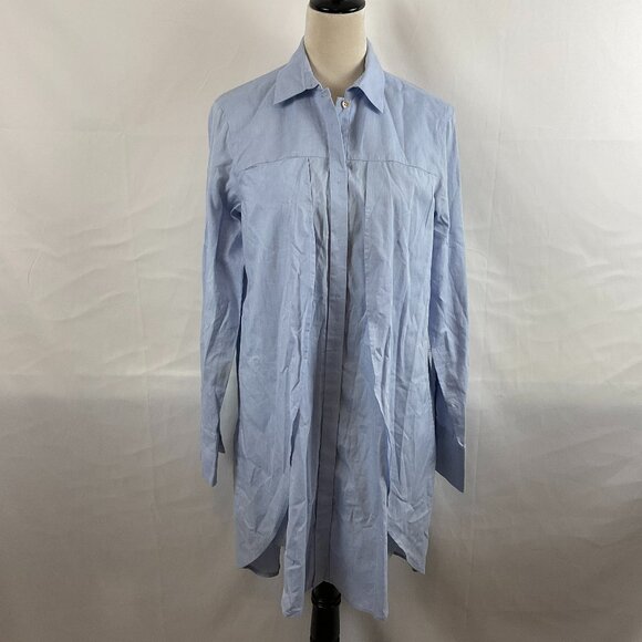 Halston Heritage Shirt Dress 4 Light Blue Oversized Pleat Detail Button Front - Picture 1 of 12